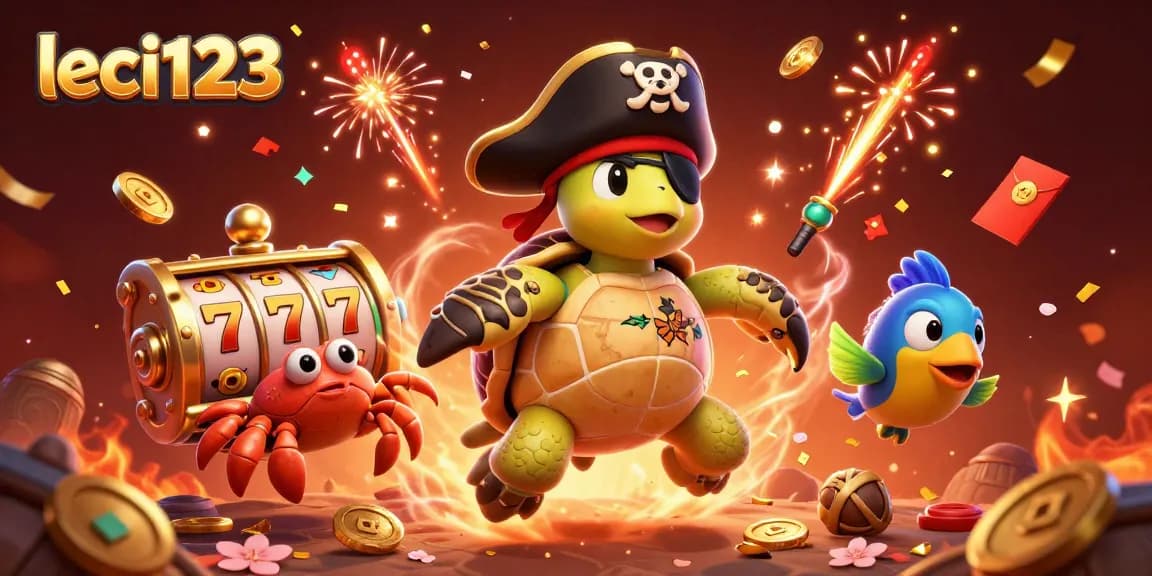 Engage with leci123's portal for exciting wins with a vibrant scene of a pirate turtle and treasure.