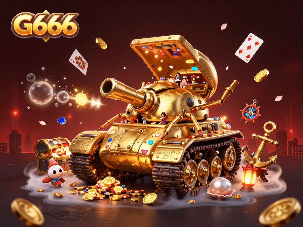 Experience the captivating G666 golden beetle casino tank with confetti and gold coins.
