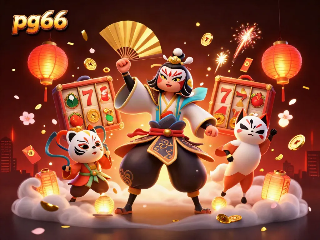 Players experience exciting wins with pg66 in a vibrant casino-themed 3D illustration.