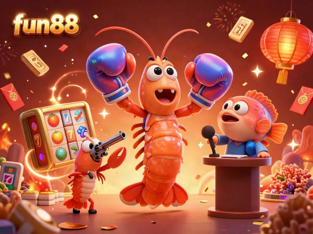 Play thrilling casino games with fun88 featuring vibrant characters in a dynamic celebration.