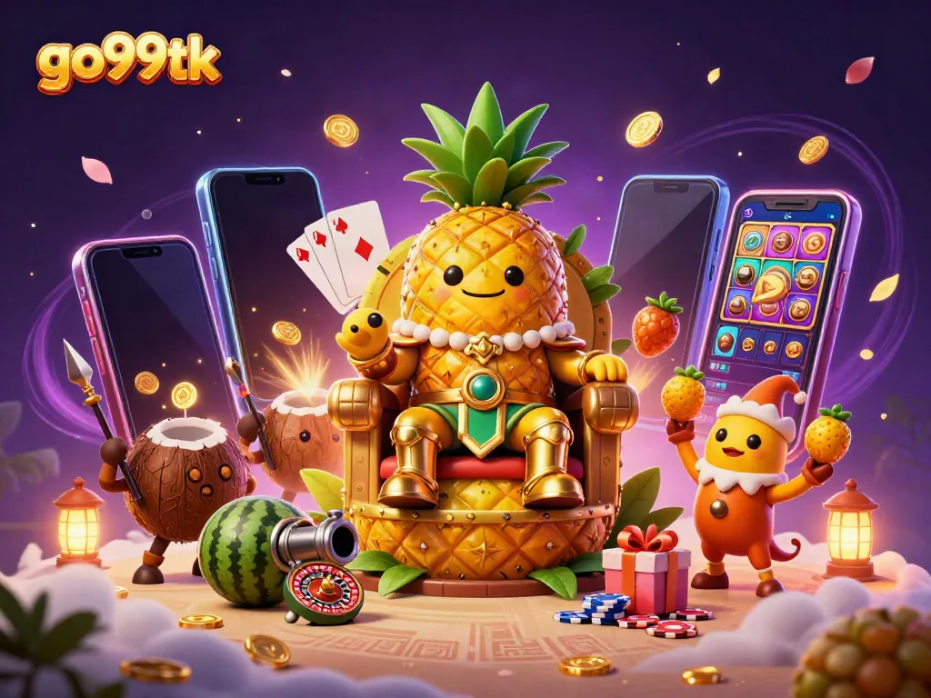 Experience the vibrant world of go99tk with a golden pineapple king and colorful slot games.
