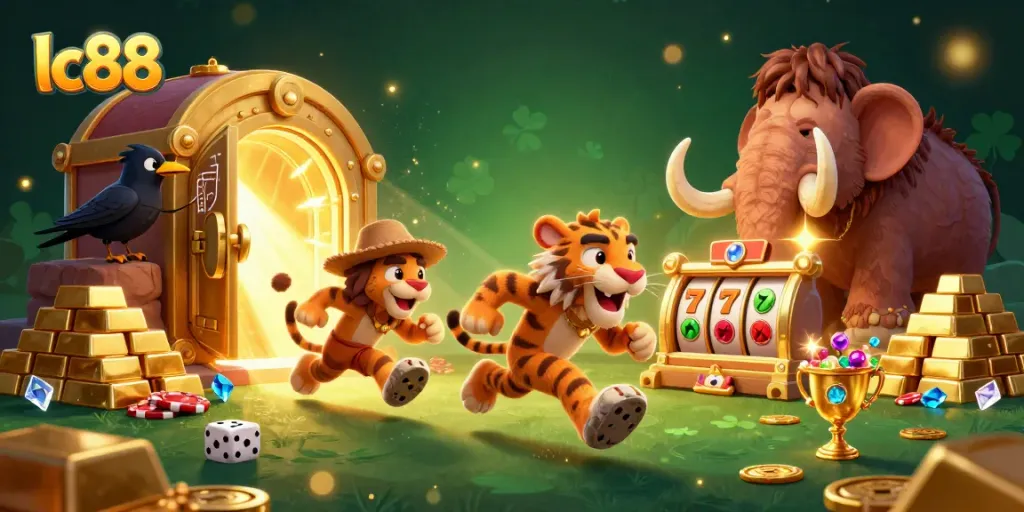 Experience exciting gameplay at lc88 casino featuring vibrant slots, treasures, and caveman characters.
