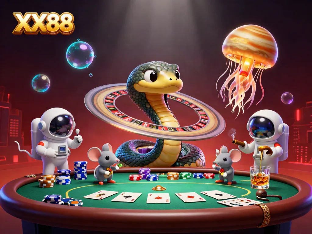 Experience thrilling wins at XX88 with unique cosmic casino characters and vibrant gaming elements.