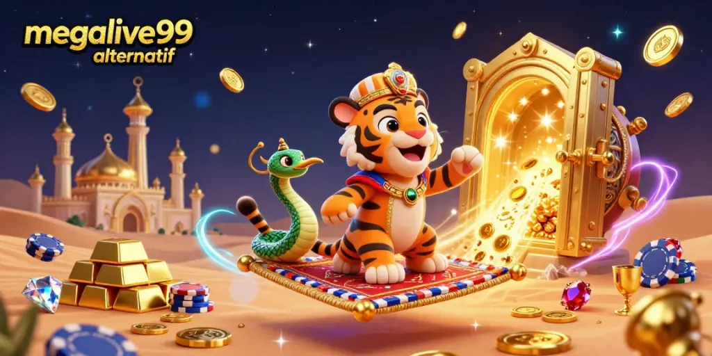 Gambarkan pengalaman bermain 'megalive99 alternatif' dengan sultan harimau di karpet poker dan harta berkilau.