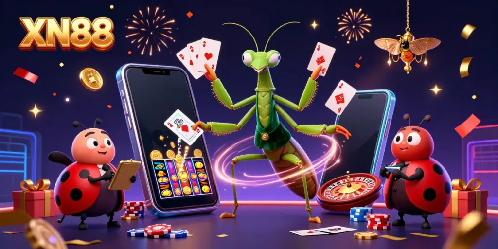 Experience thrilling gameplay with XN88, showcasing vibrant characters and casino elements.