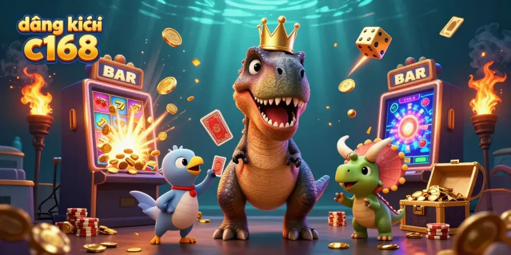 Engage in thrilling action at đăng ký c168 with exciting characters and casino elements in a vibrant scene.