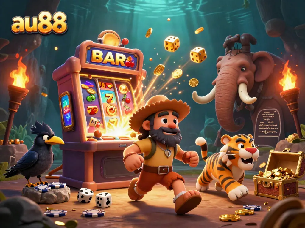 Win big at au88's thrilling prehistoric casino with cartoon characters and jackpot excitement!