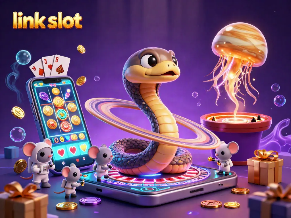 Experience the excitement of the link slot universe with animated cosmic characters in this vibrant scene.
