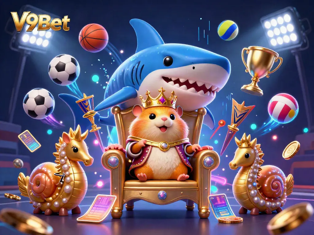 Bet on V9Bet and join the fierce golden hamster king on a thrilling casino adventure!