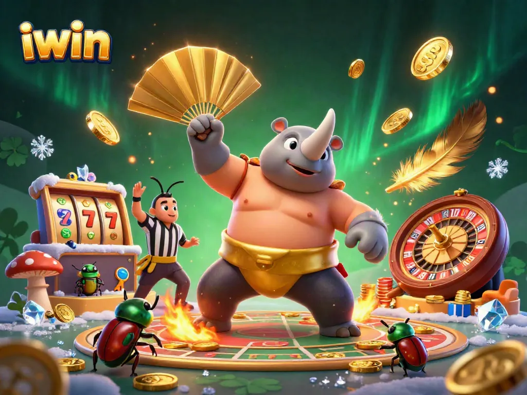 Experience iwin in a vibrant casino scene, featuring dynamic characters and slot game elements.