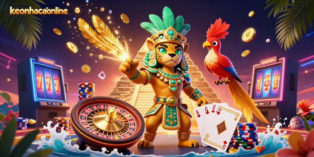 Engage with keonhacaionline sports betting action in this vibrant 3D illustration, featuring dynamic game elements.
