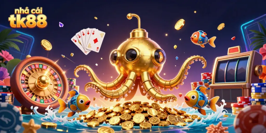 Experience gaming excitement at nhà cái tk88 with a thrilling 3D casino scene featuring dynamic characters and elements.