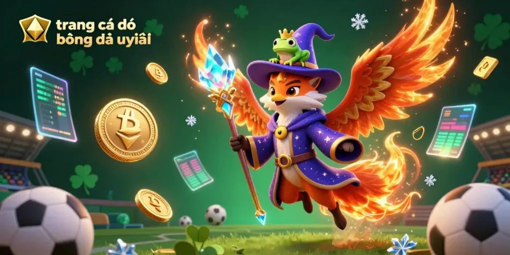 Experience the thrill of trang cá độ bóng đá uy tín with a mystical wizard fox and sports betting elements.