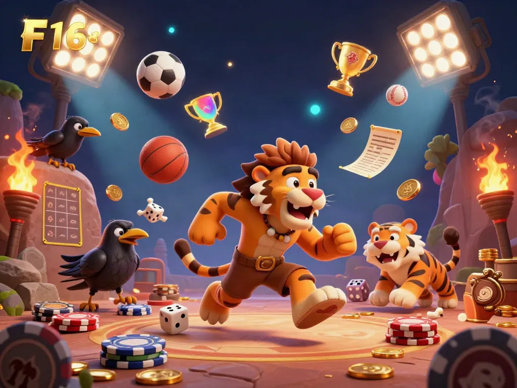 Experience the thrill at F168 casino with vibrant characters and sports elements in an energetic prehistoric setting.