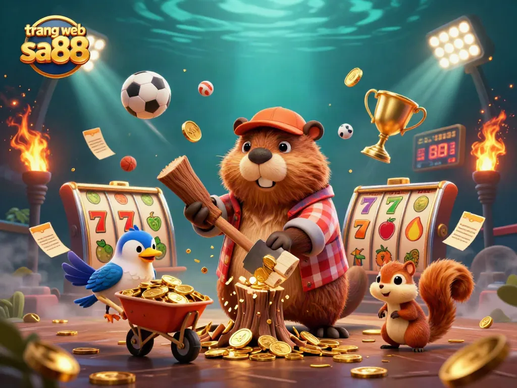Experience the excitement of trang web sa88 with golden coins raining down amidst vibrant casino symbols.