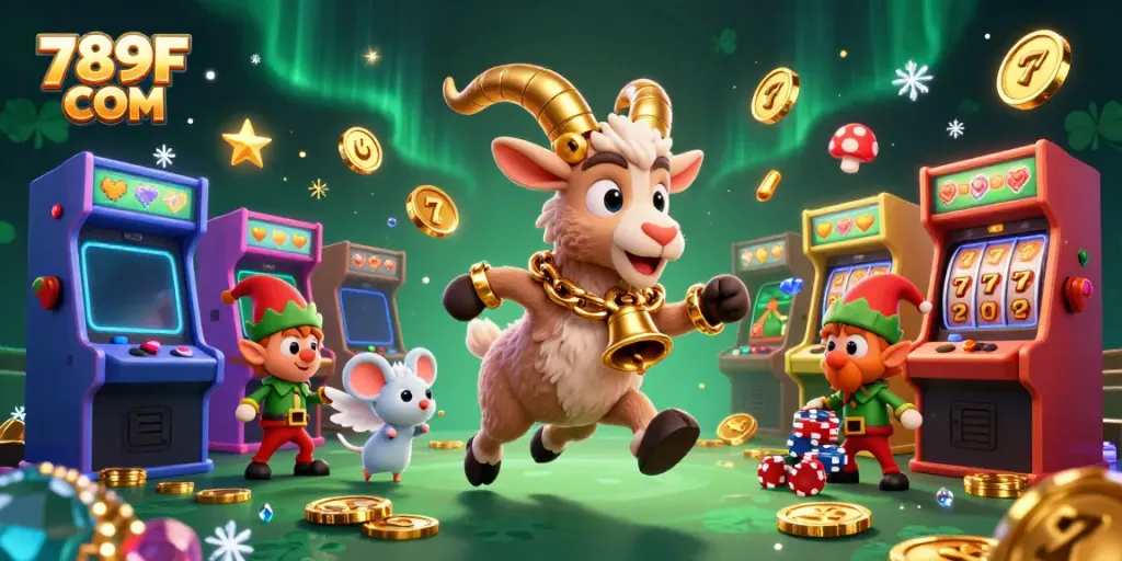 Experience thrilling gaming at 789F COM, with playful characters stealing poker chips and festive dynamics.