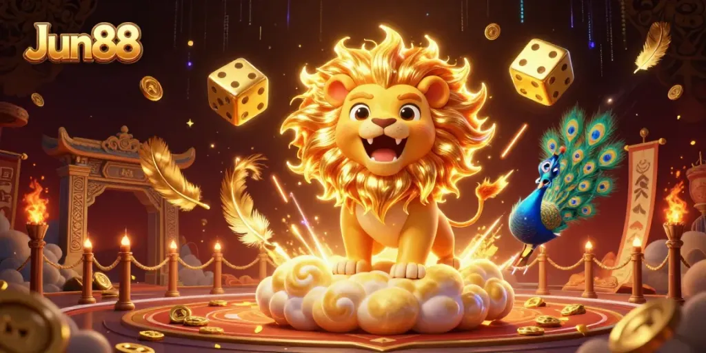 Experience Jun88's thrilling online casino atmosphere with vibrant characters and dynamic gaming elements.