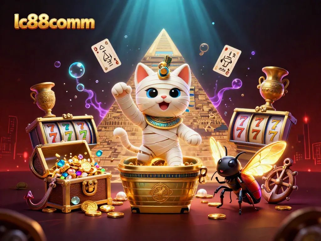 Engage in thrilling gameplay at lc88comm, with Egyptian-themed characters and vibrant casino elements.