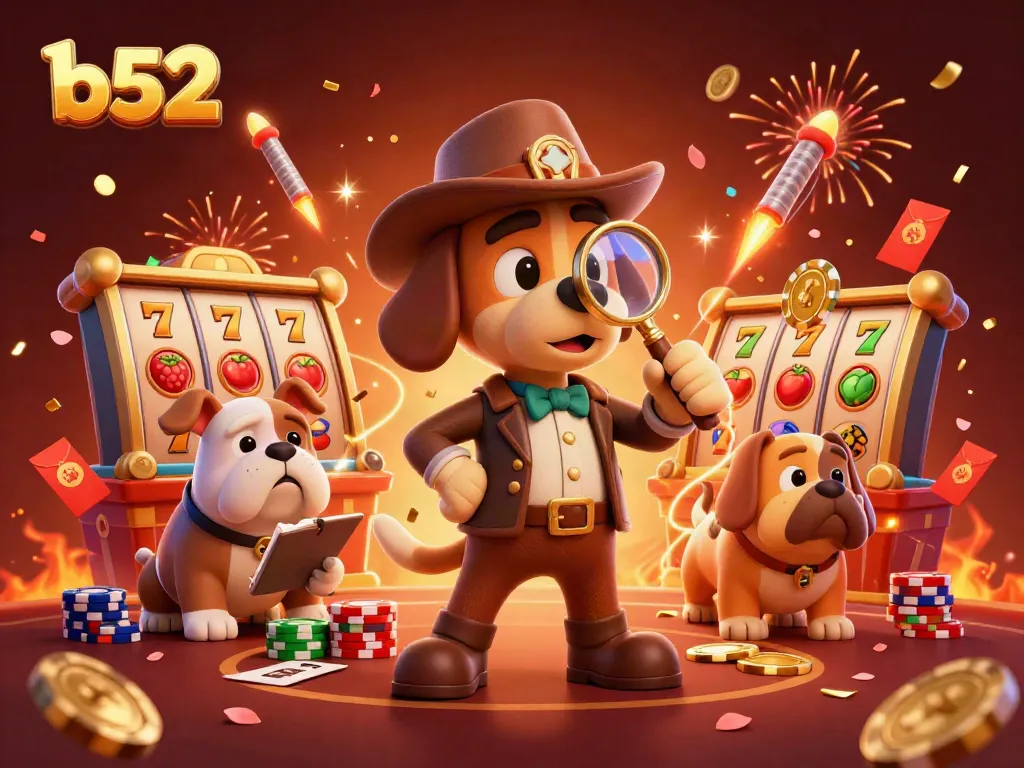 Engage with b52 slots and poker excitement in a vibrant casino-themed illustration.