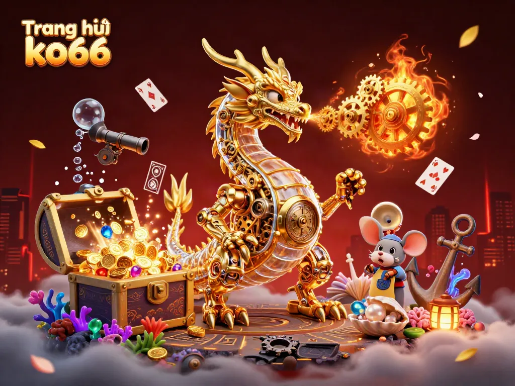 Experience thrilling gameplay at Trang chủ ko66 with an engaging 3D illustration of iconic casino elements.