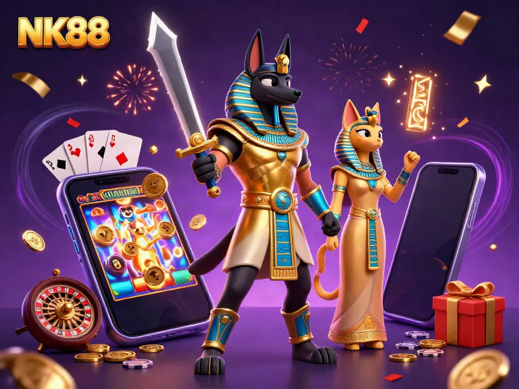Experience thrilling gameplay at NK88 with vibrant characters and game elements in an ancient Egyptian setting.