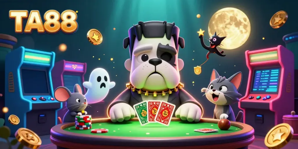 TA88 showcases a lively casino scene with a Frankenstein bulldog monster dealer, adding excitement to gaming.