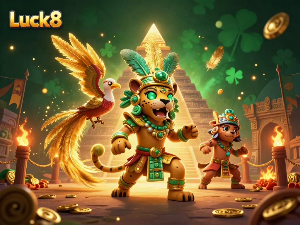 Experience thrilling wins at Luck8 with a vibrant 3D illustration of dynamic casino action.