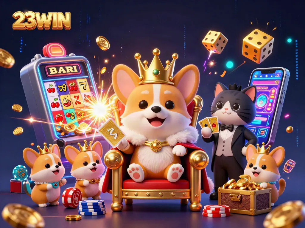 Experience thrilling gaming with 23WIN, where corgis reign over a vivid casino world.