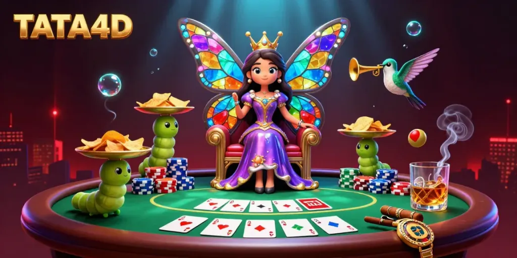 TATA4D brings excitement with a colorful 3D scene of a butterfly queen and poker elements.