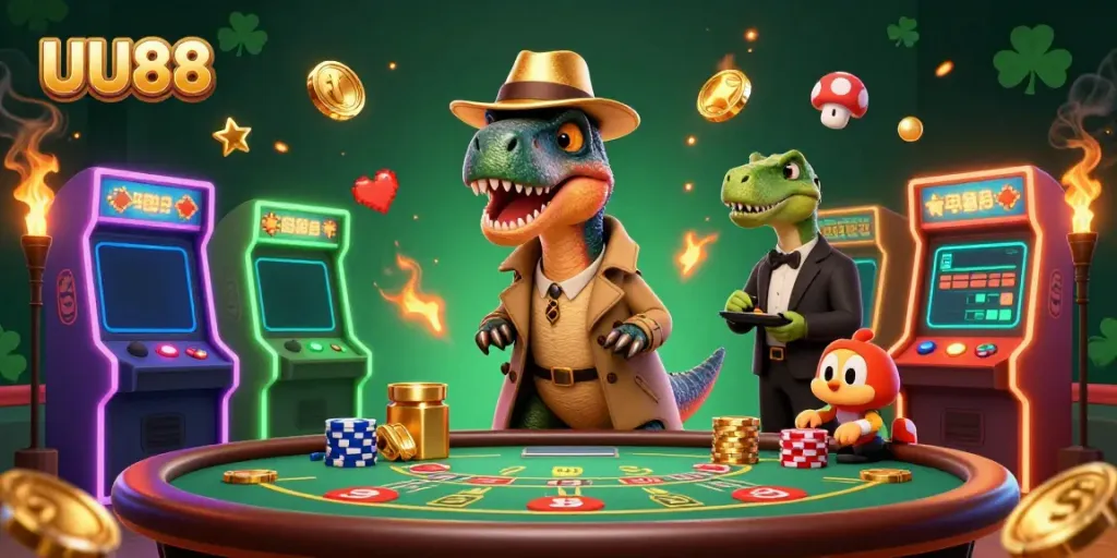 Bet betting strategies seen at the UU88 casino with cartoon characters around colorful game elements.