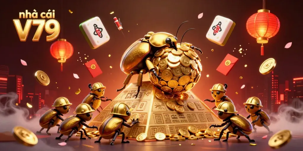 Experience the vibrant world of Nhà cái V79 with gold symbols and thrilling casino elements.