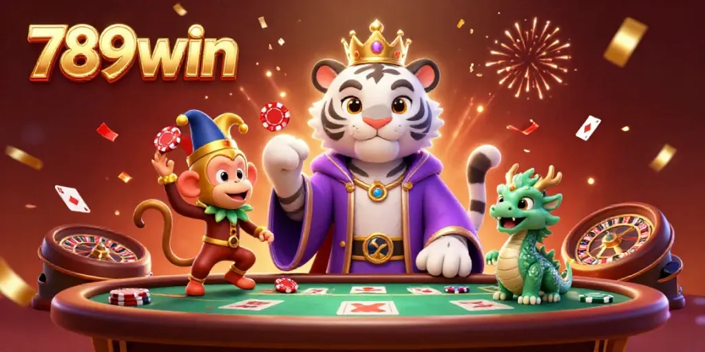 Experience vibrant casino excitement with 789win, featuring a tiger, monkey, and dragon in action.