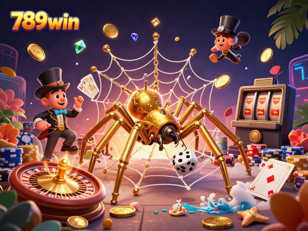 Experience thrilling gameplay with 789win’s captivating casino scene featuring golden coins, poker chips, and more.