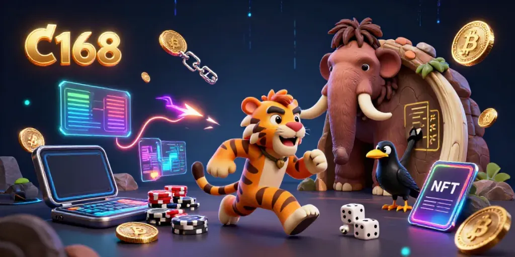Engage in dynamic gaming with C168's prehistoric casino scene with Bitcoin and Ethereum elements.