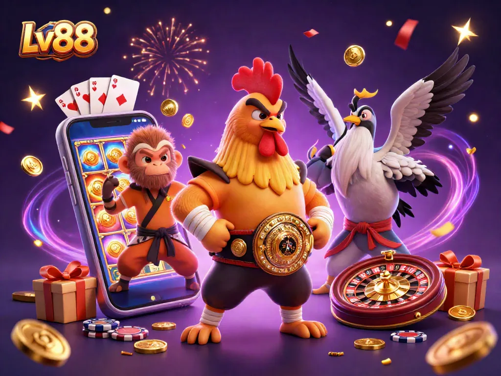 Engage with thrilling games at Lv88 featuring vibrant casino characters and elements.