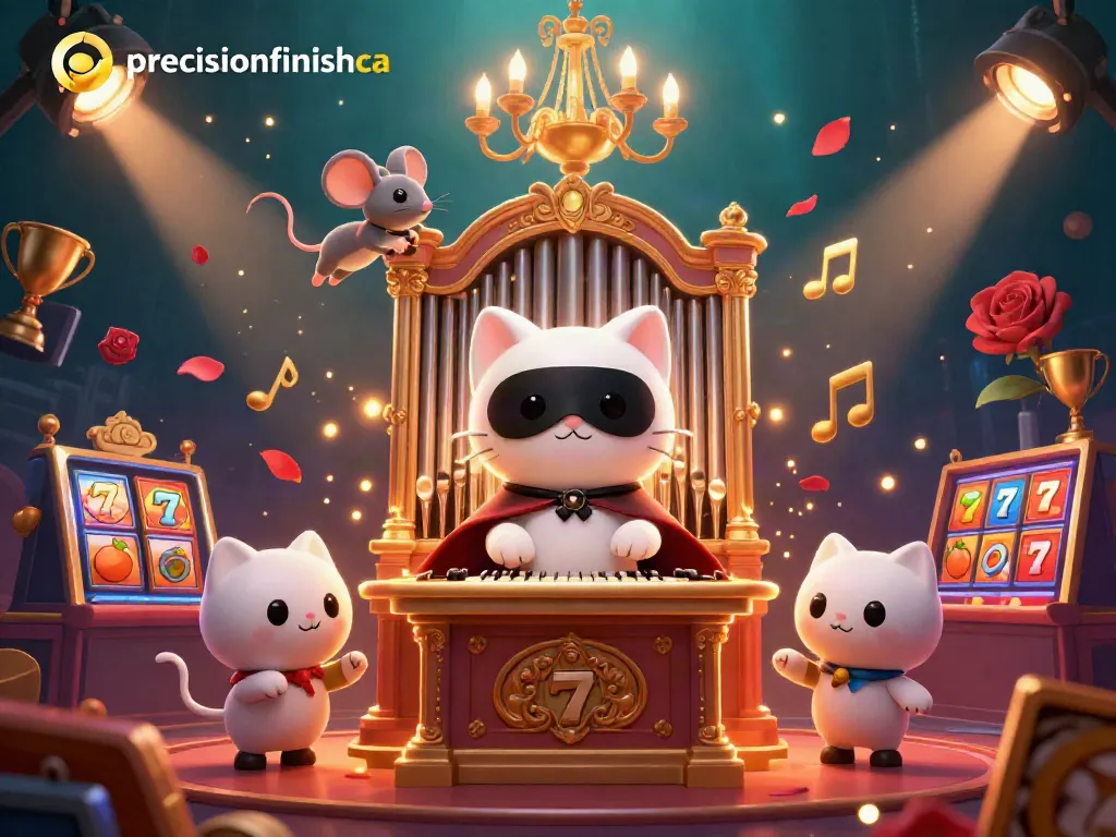 Menghadirkan karakter unik precisionfinishca dalam ilustrasi kasino 3D yang memikat dengan elemen jackpot berkilauan.