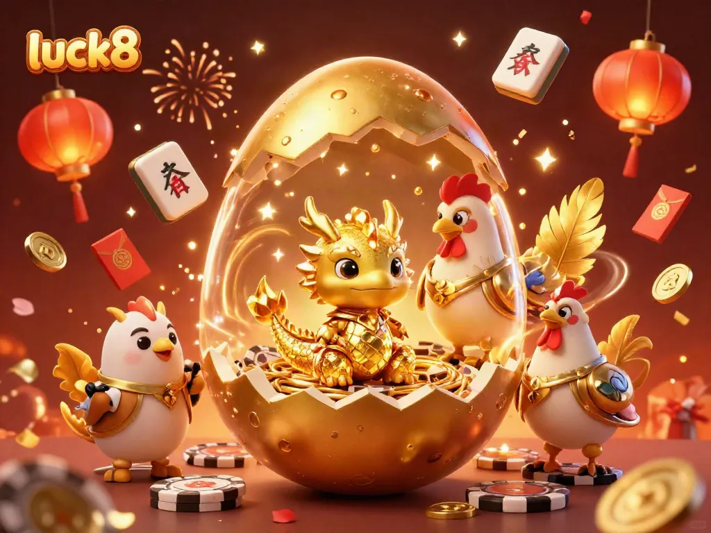 Engage in excitement at luck8 with a golden dragon and poker chips, symbolizing rich gaming rewards.