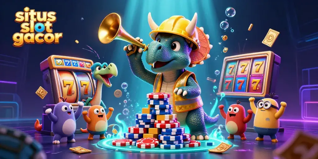 Engage with situs slot gacor dynamics, featuring vibrant characters and casino game elements.