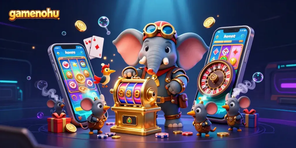 Play and win with gamenohu in a steampunk-themed casino adventure illustration.
