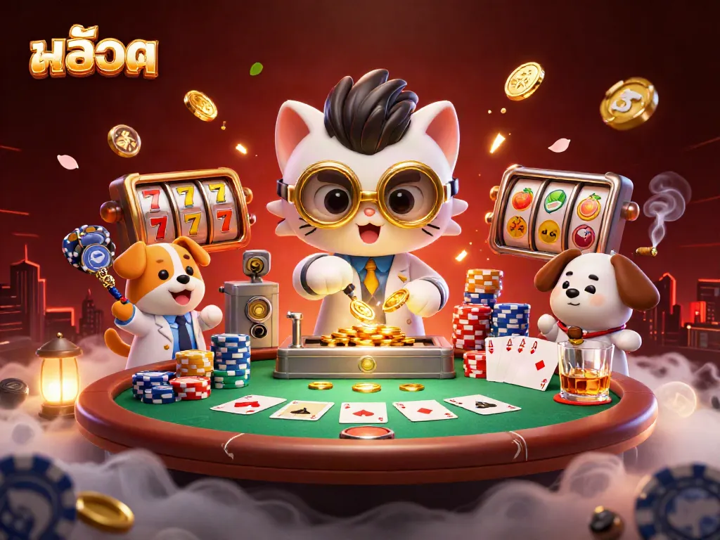 Spin the reels with สล็อต in a vibrant casino scene featuring characters and gambling elements.