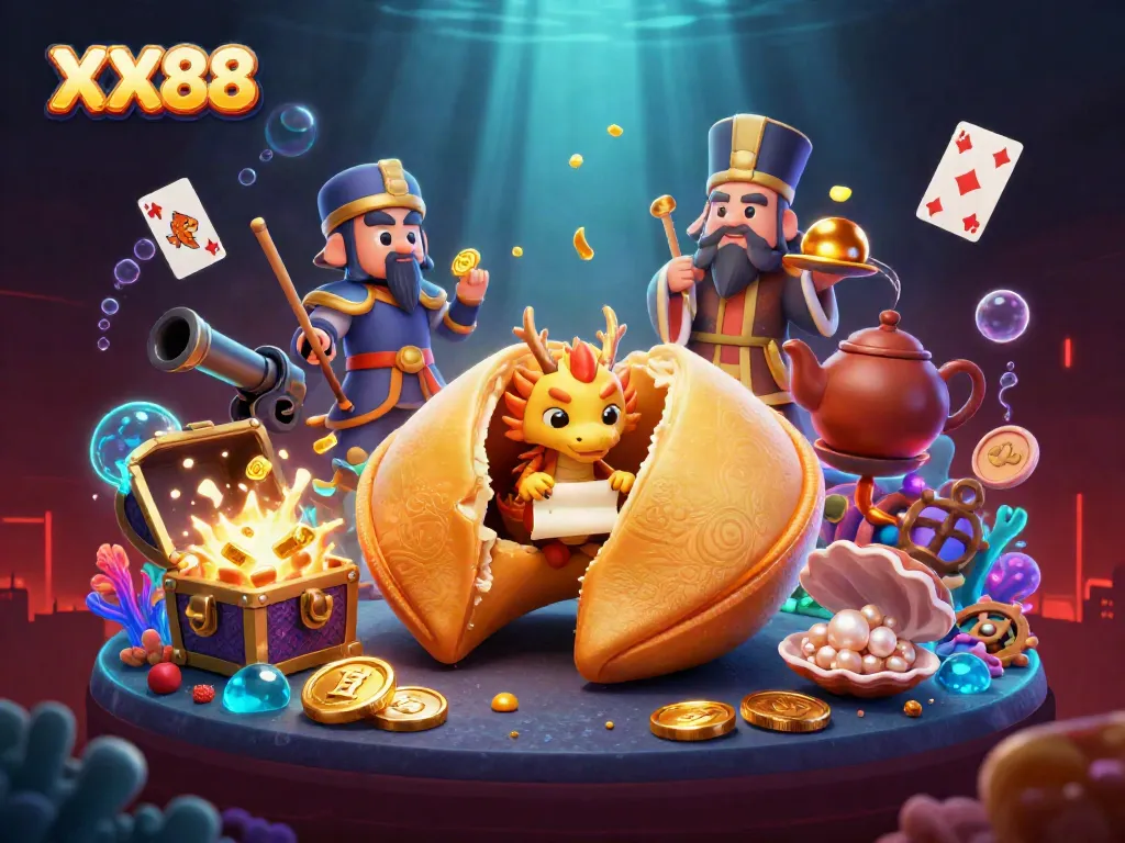Experience the excitement of XX88 with vibrant gaming elements and dynamic characters in a 3D illustration.