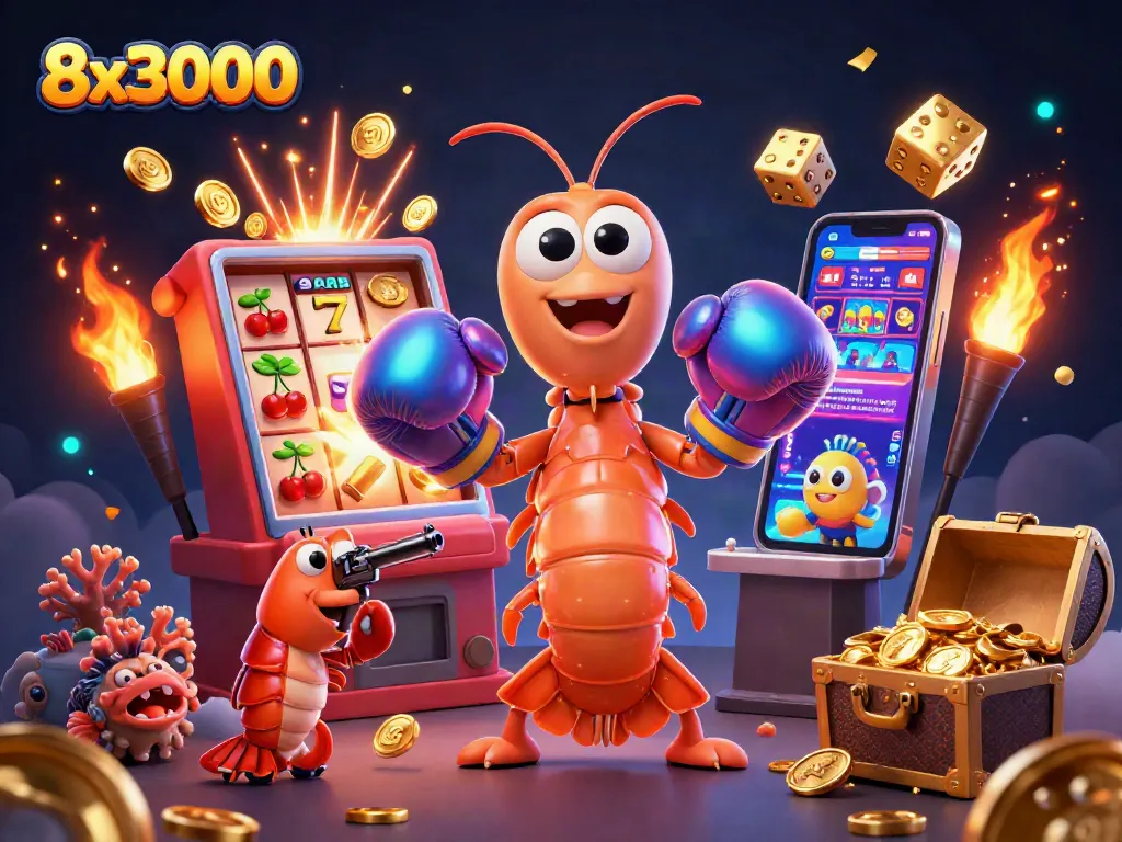 Join the adventure of 8x3000 with lively 3D casino characters amidst an exciting jackpot scene.