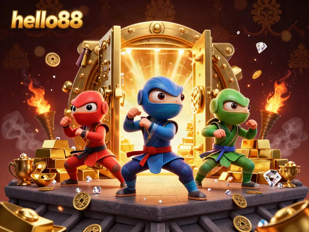 Experience thrilling gameplay with hello88 as ninja chameleons uncover treasures in a rich casino environment.
