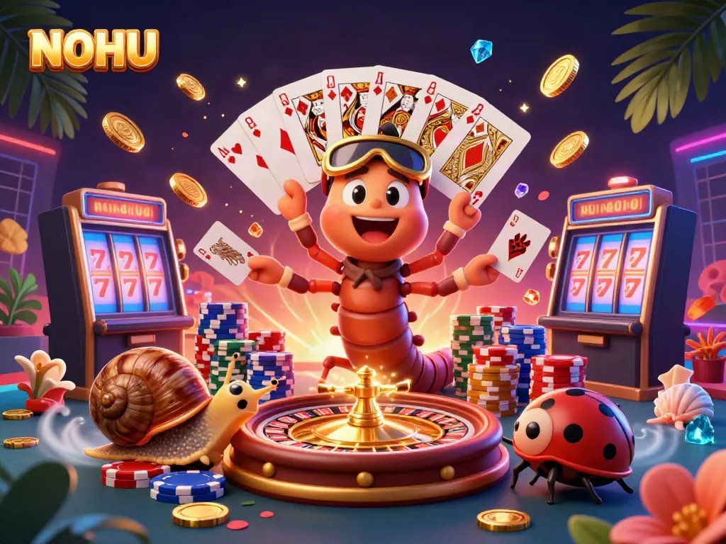 Experience thrilling gameplay with NOHU’s lively characters and dazzling casino elements in a stunning illustration.