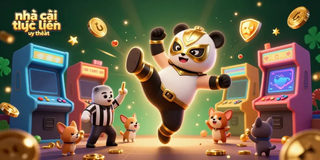 Experience the thrill at nhà cái trực tuyến uy tín with dynamic characters and gaming elements in a vibrant casino scene.
