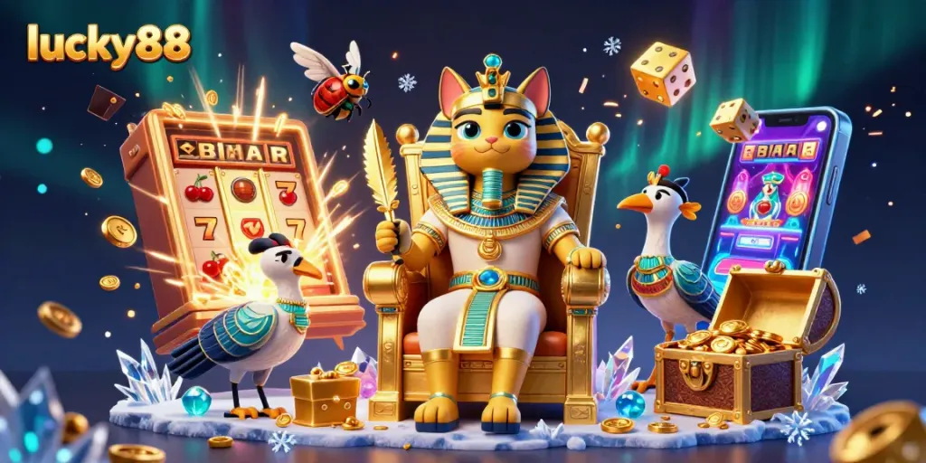 Experience the excitement of lucky88 with a jackpot explosion and vibrant casino elements.