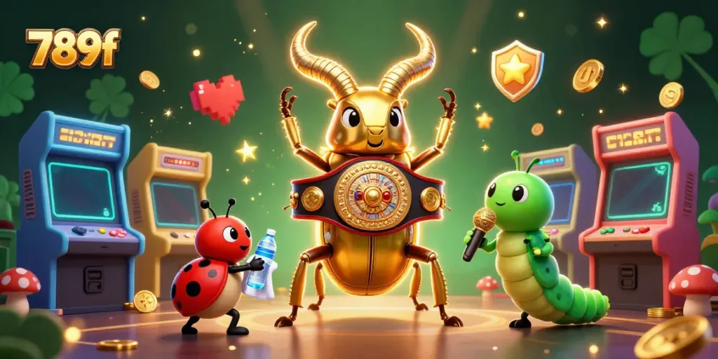 Engage in thrilling gameplay at 789f casino with a dynamic 3D scene showcasing unique characters and gaming elements.