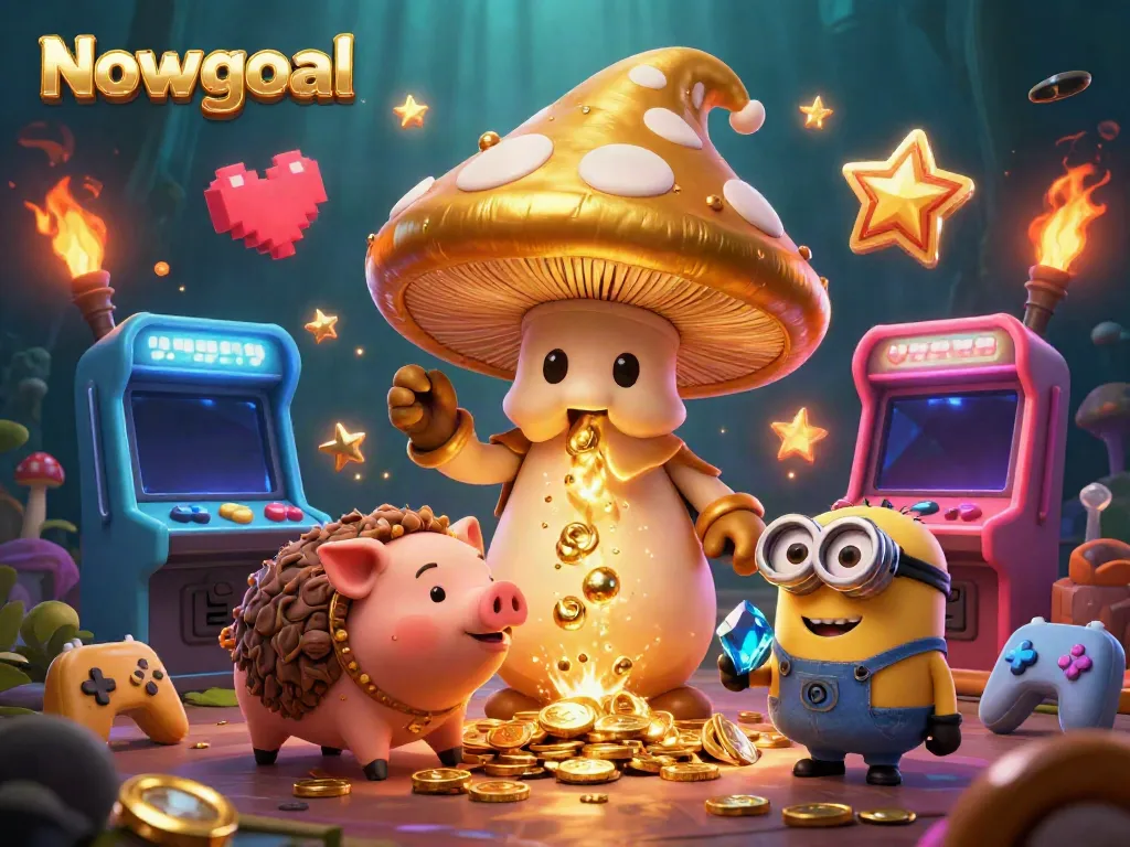 Experience live betting excitement with Nowgoal, featuring colorful gaming visuals and golden treasures.