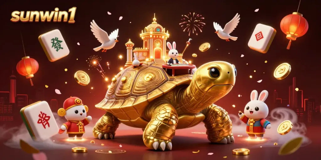 Experience thrilling gameplay at sunwin1 with a vibrant 3D casino illustration showcasing colorful elements.