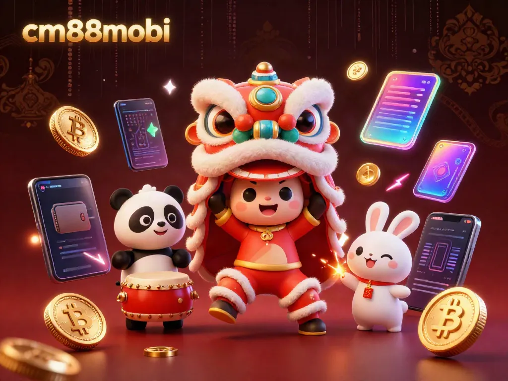 Experience a thrilling night at cm88mobi with vibrant characters and glowing crypto coins in a dynamic casino scene.
